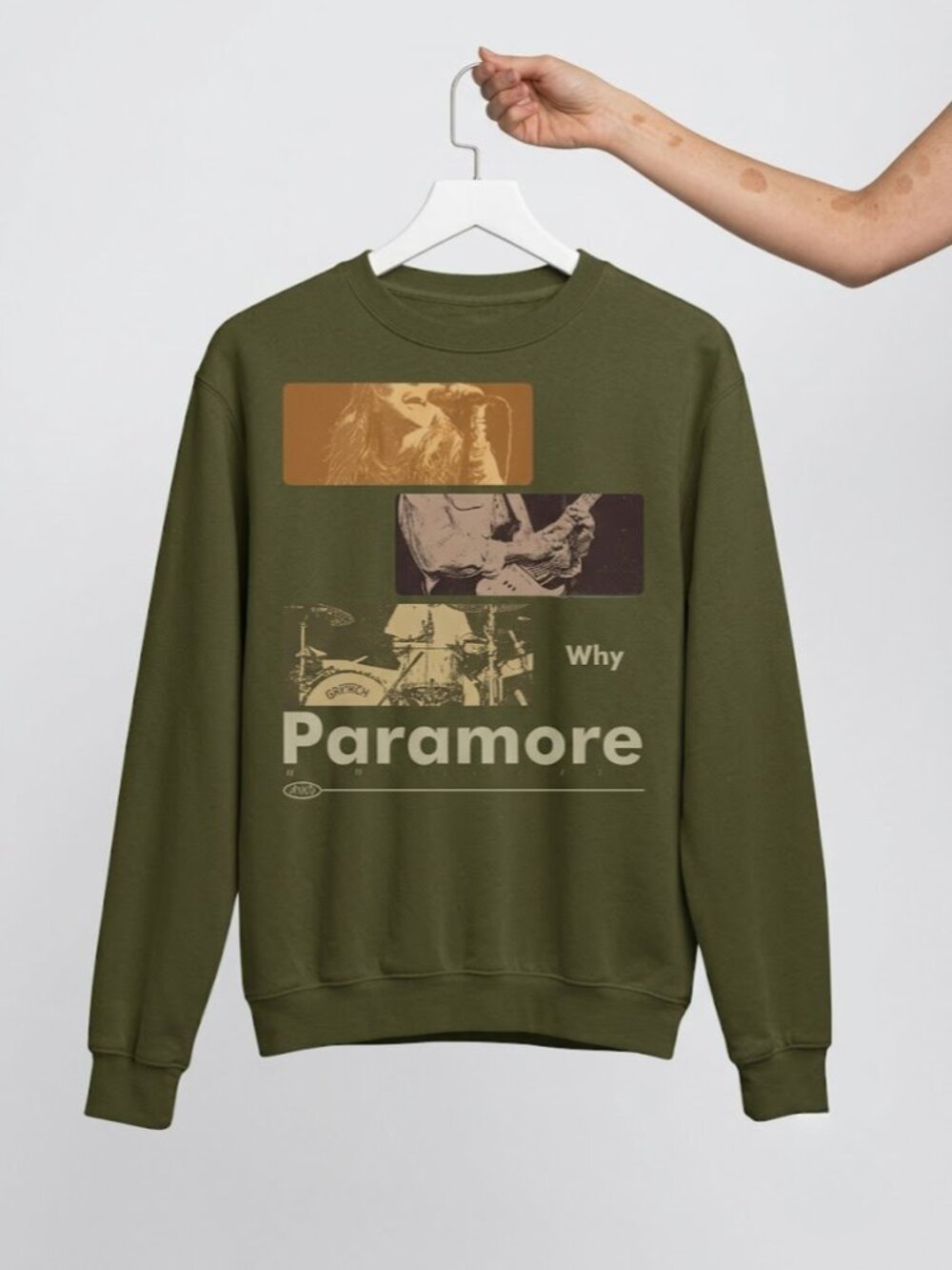 Paramore Band Graphic Sweatshirt Alternative Rock Style Olive Green Unis